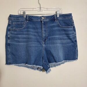 American Eagle Mom Shorts Womens sz 20 Medium Wash High Waisted Stretch Raw Hem